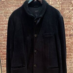GIORGIO ARMANI - Men's knit collar textured button-down  jacket - Black